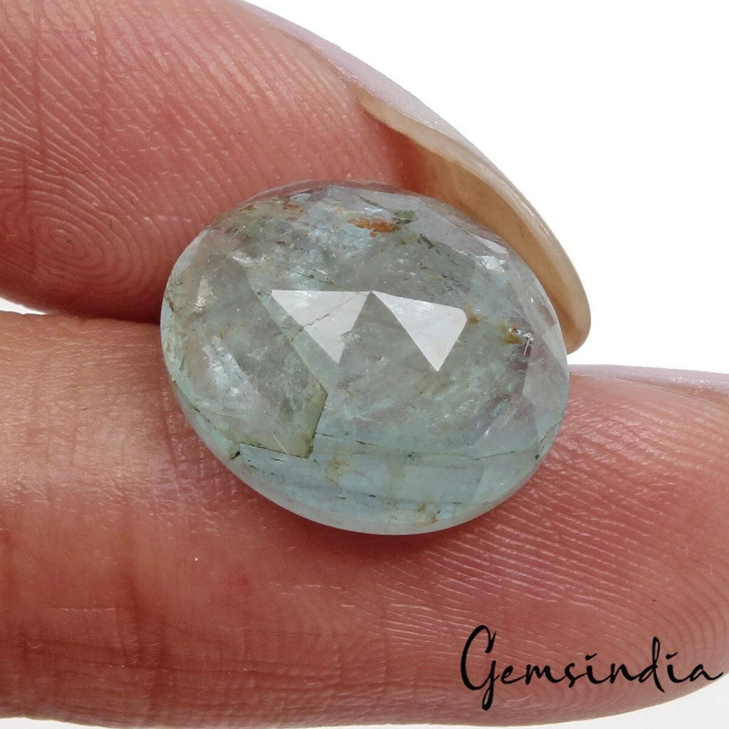 Aquamarine Loose Gemstone, Oval Checker Cut, Untreated — 33x23x19 mm, 7.80 Ct, Brazil