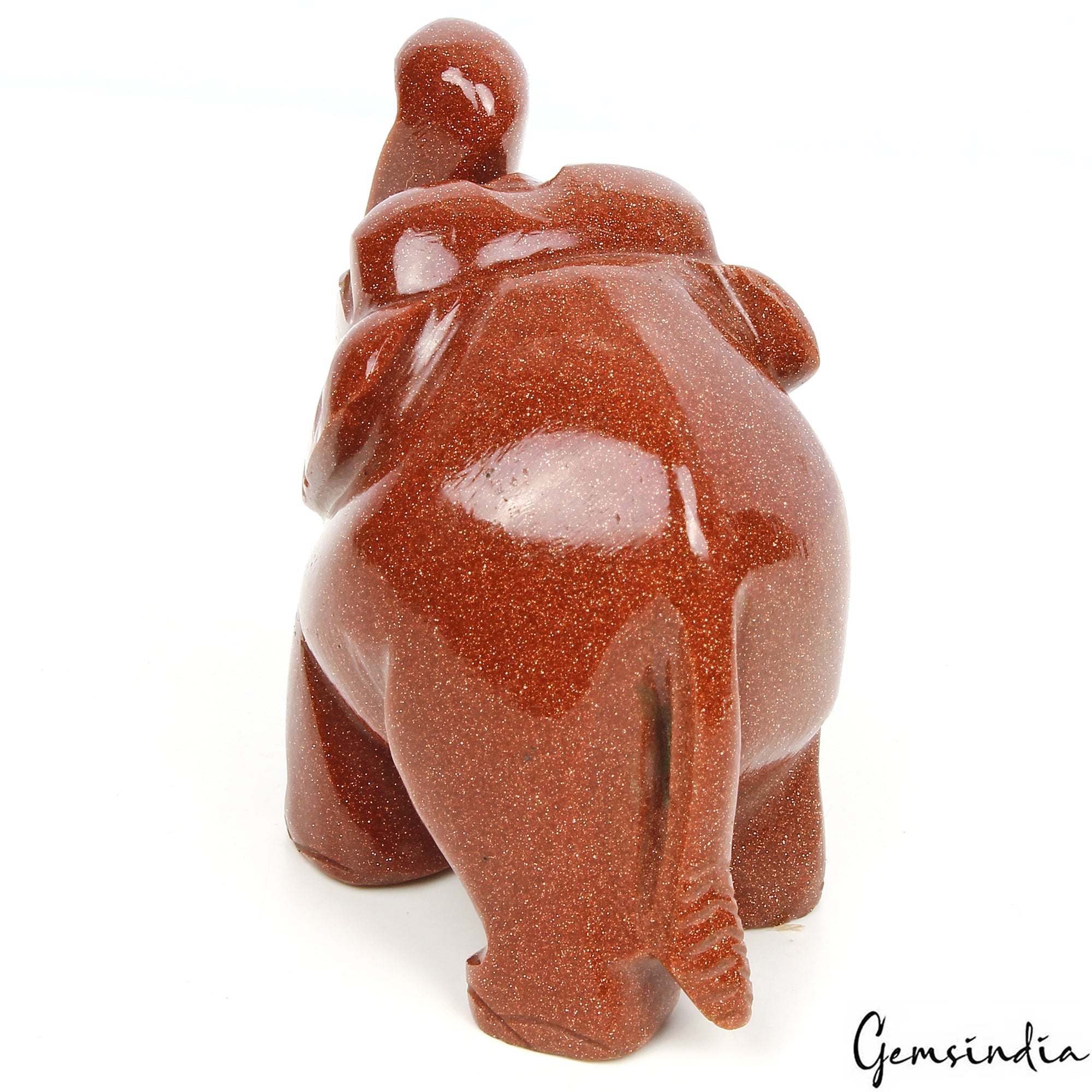 750Ct Natural Glittering Sunstone Elephant Hand Crafted Sculpture/Home Decor Art