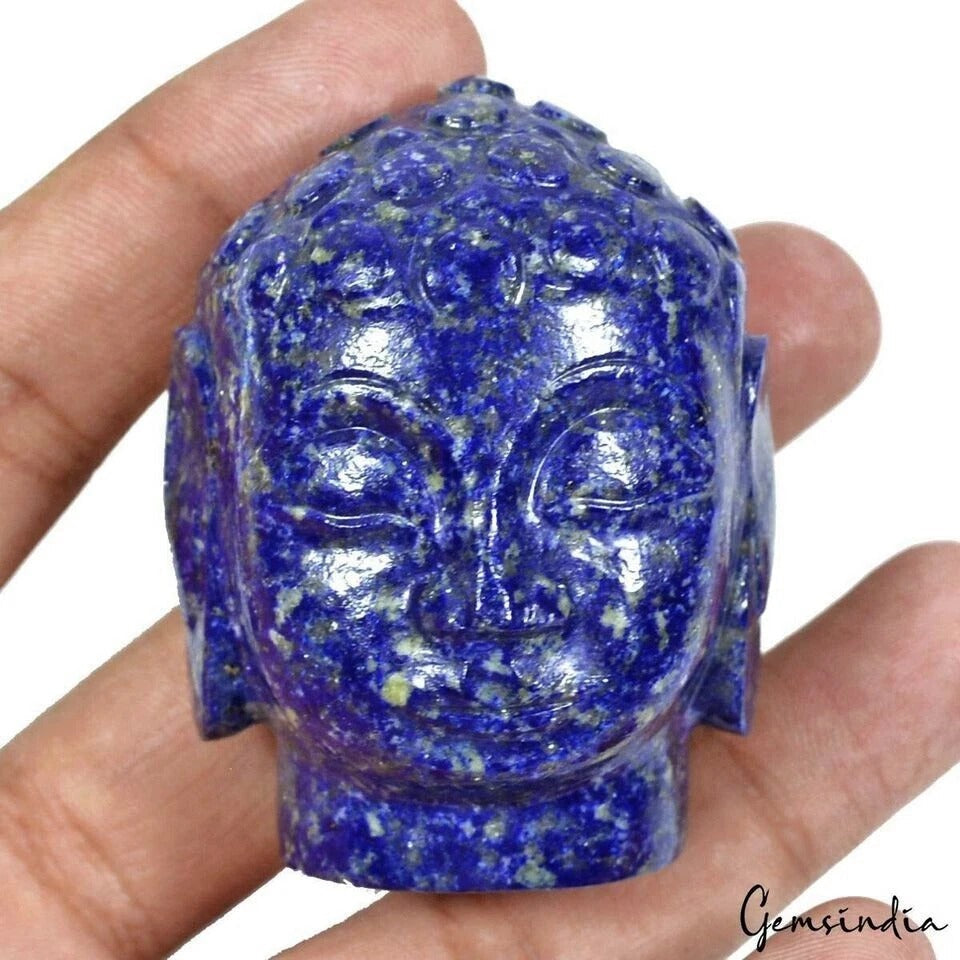 615 Cts Natural Blue Lapis Lapis Gold Pyrite Buddha Head Hand Carved Huge Gems