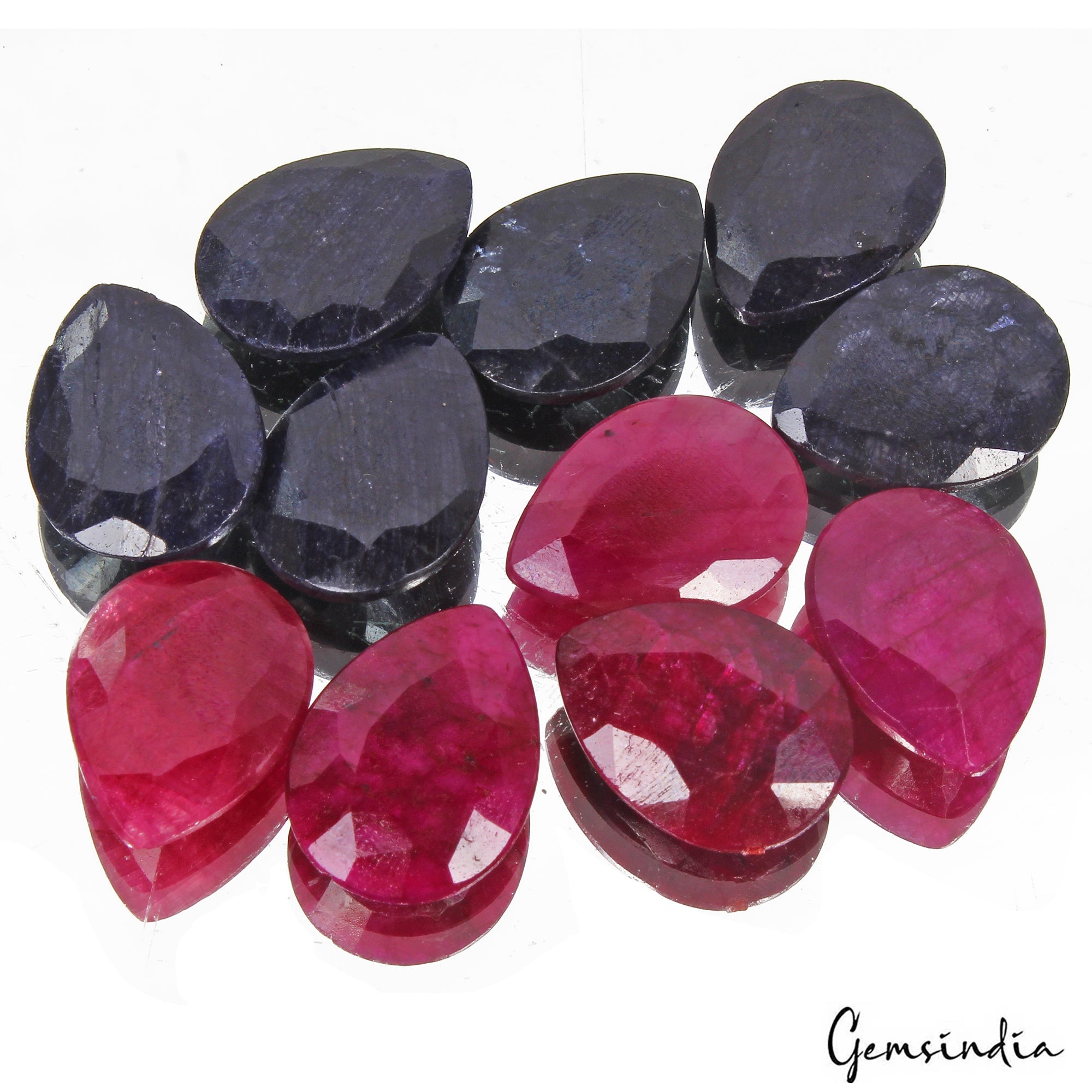 Certified 180 Cts/11 Pcs Natural Red Ruby Blue Sapphire Pear Calibrated Gems Lot
