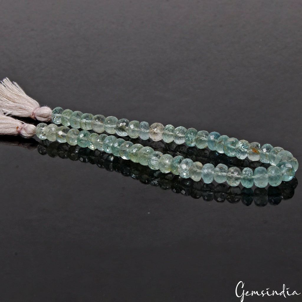 55 Cts Natural Blue Untreated Aquamarine Gem 6mm Round Faceted Beads Strand~7.5"