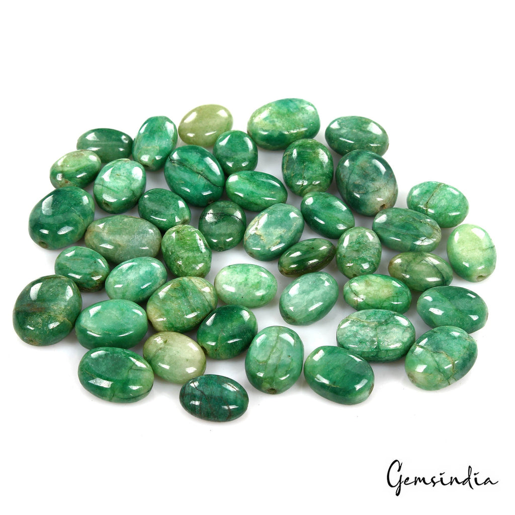 570 Ct/42 Pcs Natural Brazilian Green Emerald Oval Drill Cab Bead Loose Gems Lot