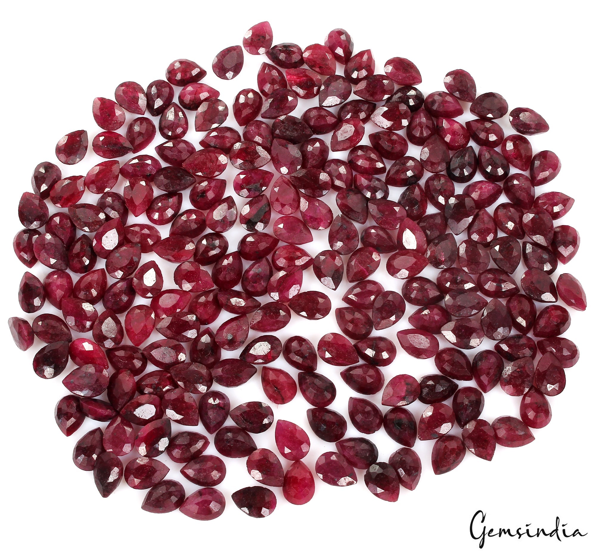 Natural Red Ruby Loose Madagascar Gemstones Lot, Faceted Pear Cut 1270 Ct/200 Pc
