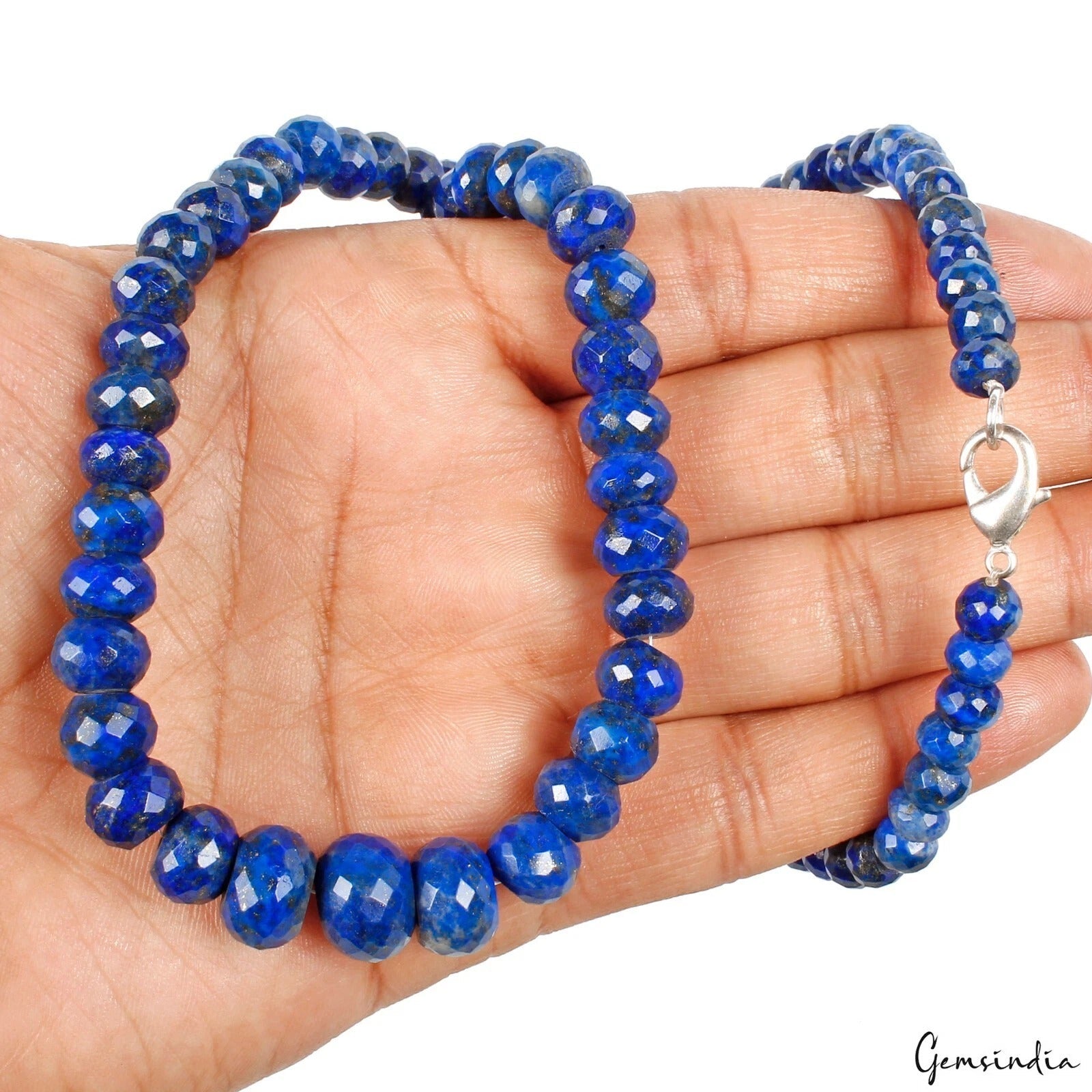 340 Ct Natural Blue Lapis Lazuli Round Faceted Beaded Single Strand Necklace 20