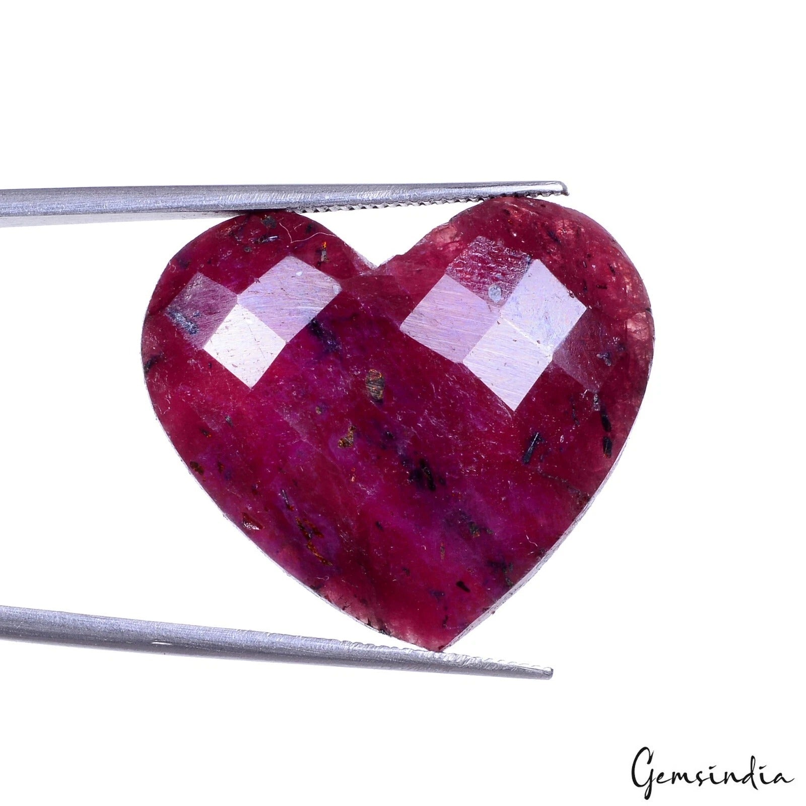 Certified 34.70 Ct Natural Red Ruby Heart Checker Cut Earth Mined Loose Gemstone