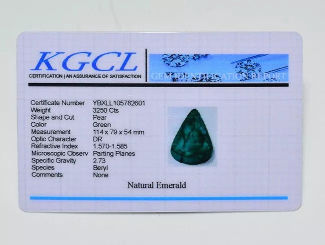 Certified 3250 Ct Natural Green Emerald Huge Earth Mined Pear Faceted Gemstone