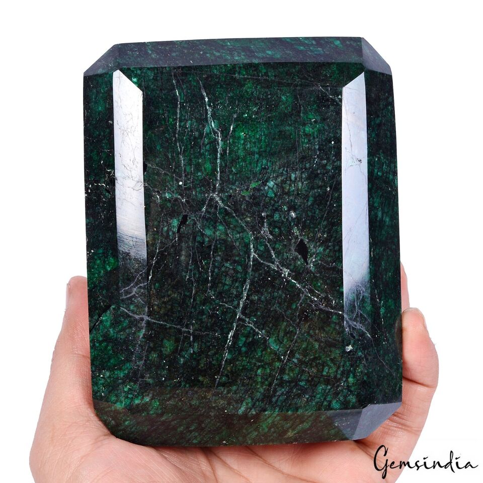 1.8 Kg ~Natural Deep Green Emerald Earth Mined Octagon Faceted Cut Huge Gemstone