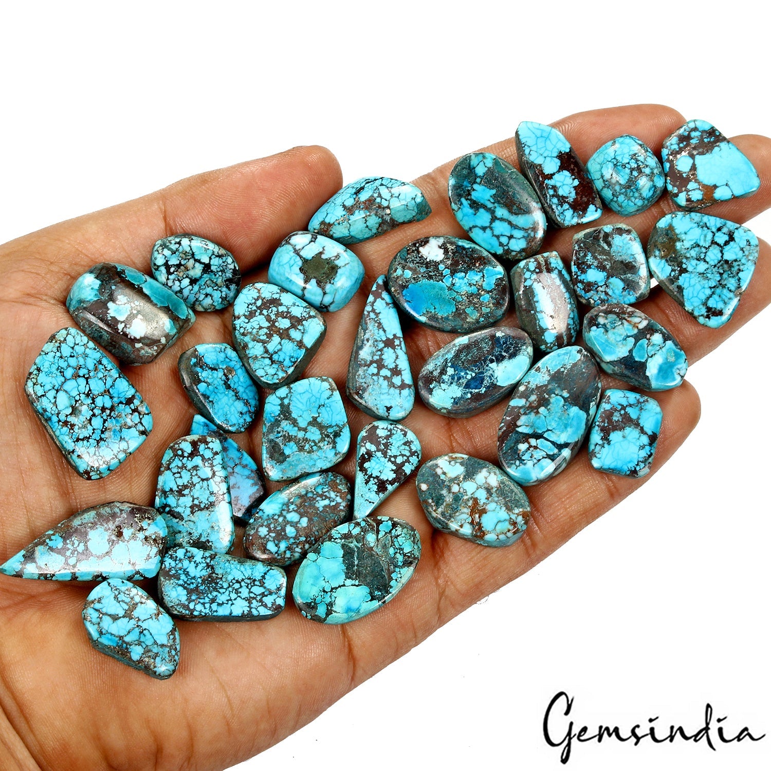 440 Ct Natural Blue Green Spiderweb Turquoise Mix Cabochon Loose14-31mm Gemstone