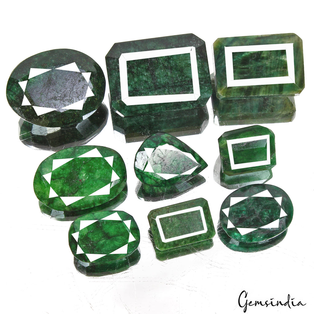 Emerald Lot, Loose Gemstone, Color Enhanced, Green — 9 Pieces, 23mm to 42mm, 1050 Ct, Brazil