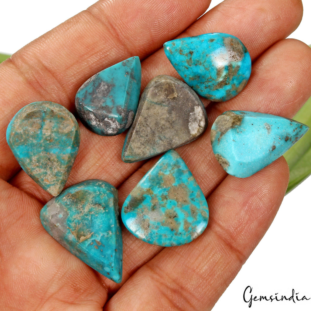 7 Persian Turquoise Neyshabur Cabochon Lot, Not Stabilized, %100 Natural 22-24mm