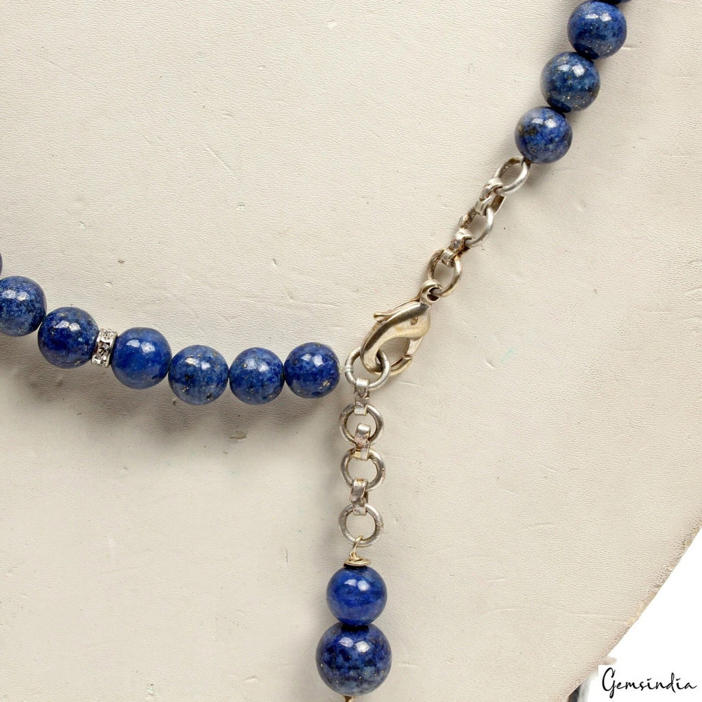 490Ct Natural Blue Lapis Lazuli Round Cab Beaded Handmade Single Strand Necklace