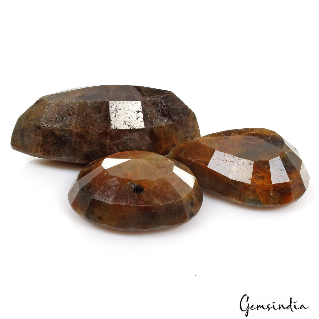 740 Ct Natural Brown Blue Sapphire Loose Untreated Mix Cut Gemstones Lot ~ 3 Pcs