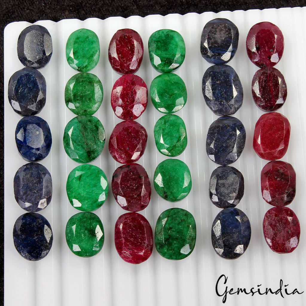 560 Cts/30 Pcs Natural Multi Color Ruby Emerald Sapphire Oval Cut Loose Gems Lot