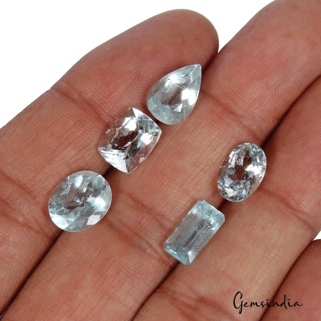 Certified 13.70 Ct/5Pcs Natural Brazilian Untreated Aquamarine Mix Cut Gems Lot