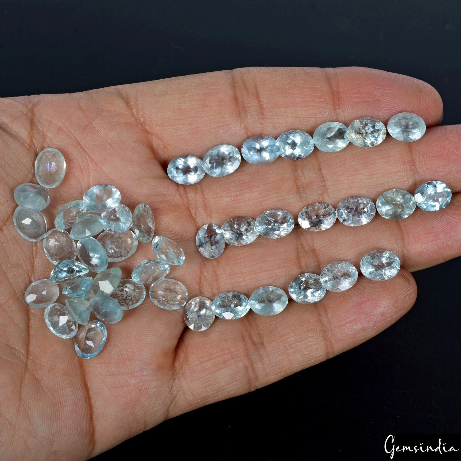 46 Pcs Natural Aquamarine Oval Faceted 8-10mm Untreated Loose Gemstones 74.20 Ct