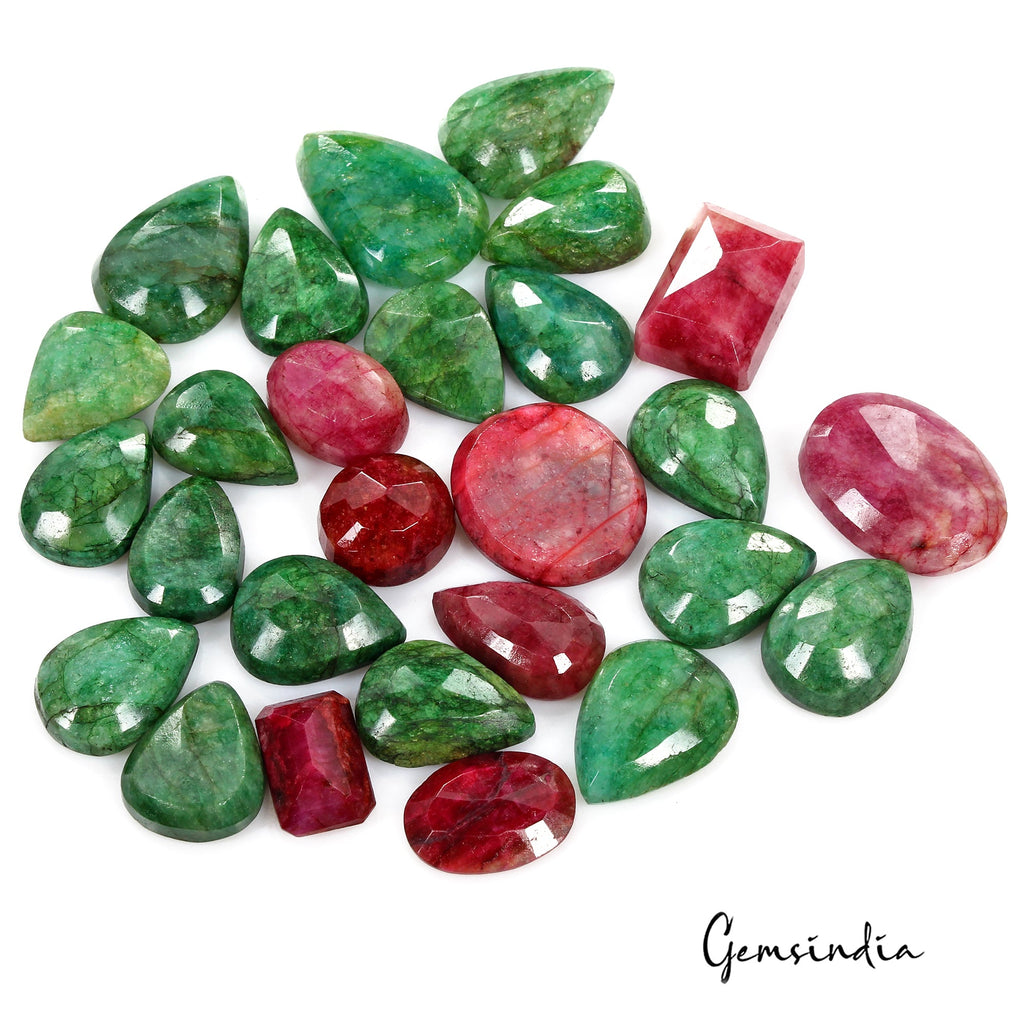 730 Cts/27 Pcs Natural Red Beryl Green Emerald Mixed Cut Loose Gems For Jewelry