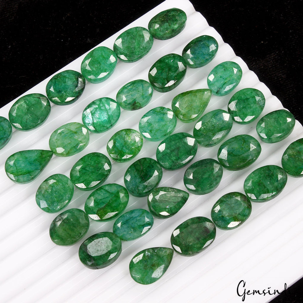 440 Ct/35 Pcs Natural Brazilian Green Emerald Mix Cut Loose Gems Lot For Jewelry