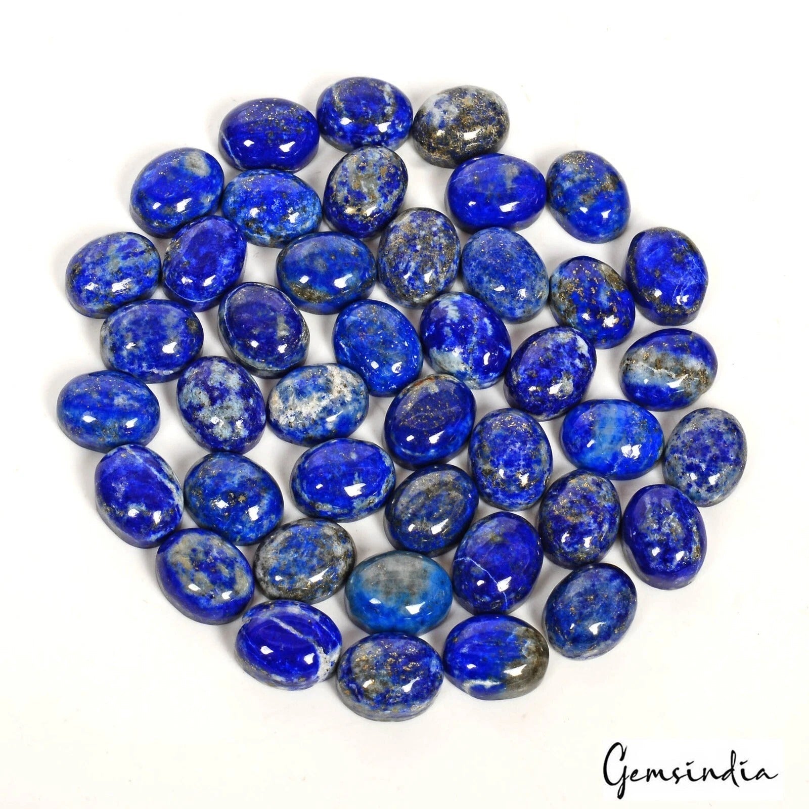 150 Cts/42 Pcs Natural Blue Gold Pyrite Lapis Lazuli Oval Calibrated 10x8mm Gems