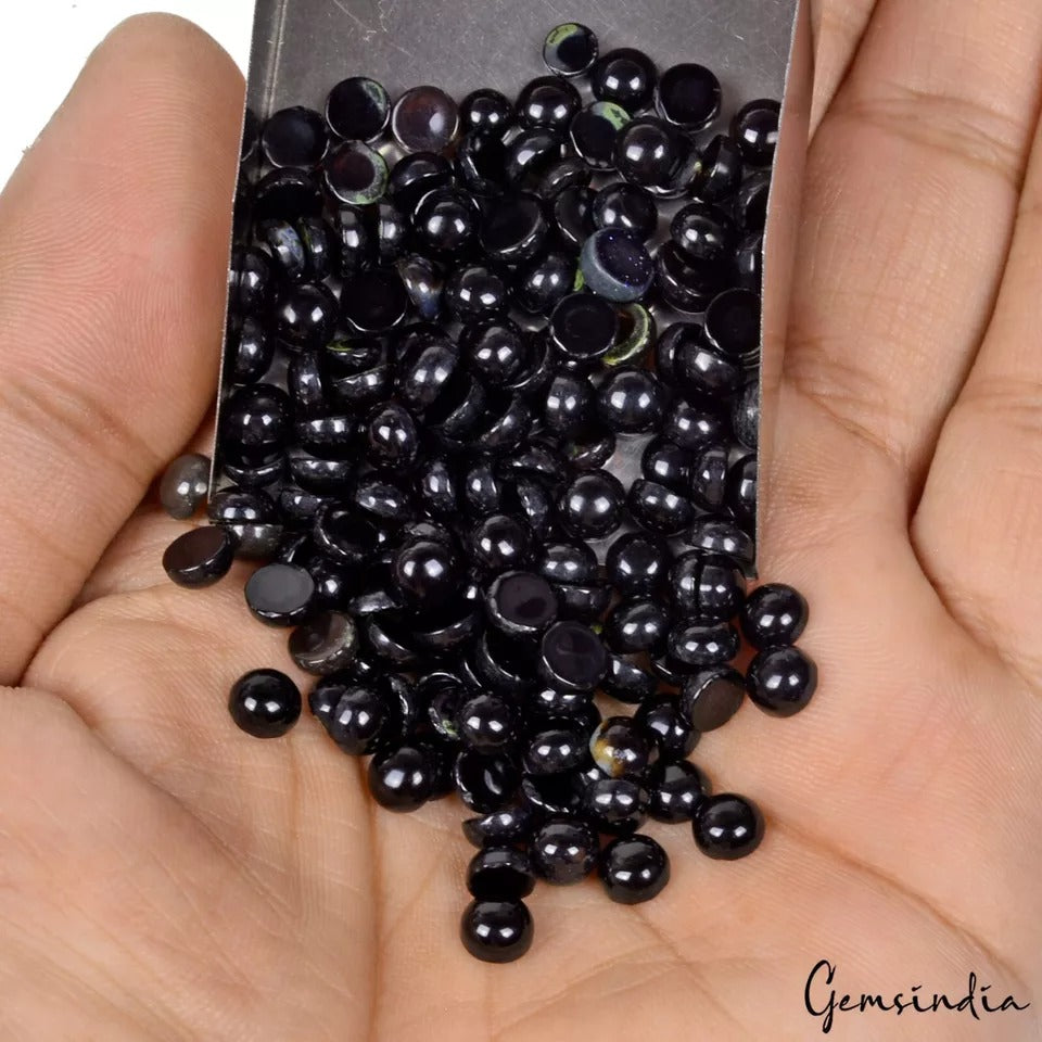96.65 Ct/156 Pcs Natural Untreated Black Onyx Round Cab 4-6mm Gems For Jewelry