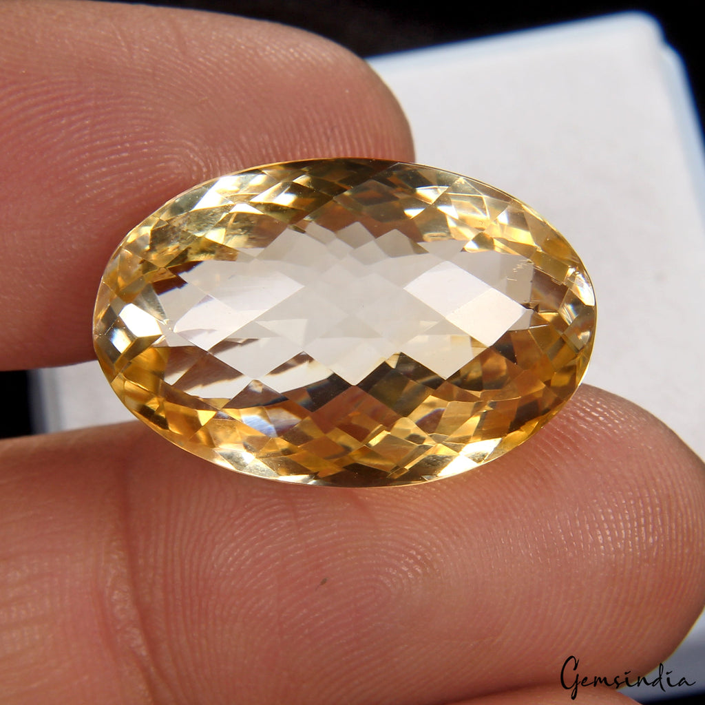 VVS 28.00 Ct Natural Citrine Oval Checker Cut 23mmx15mm Certified Loose Gemstone