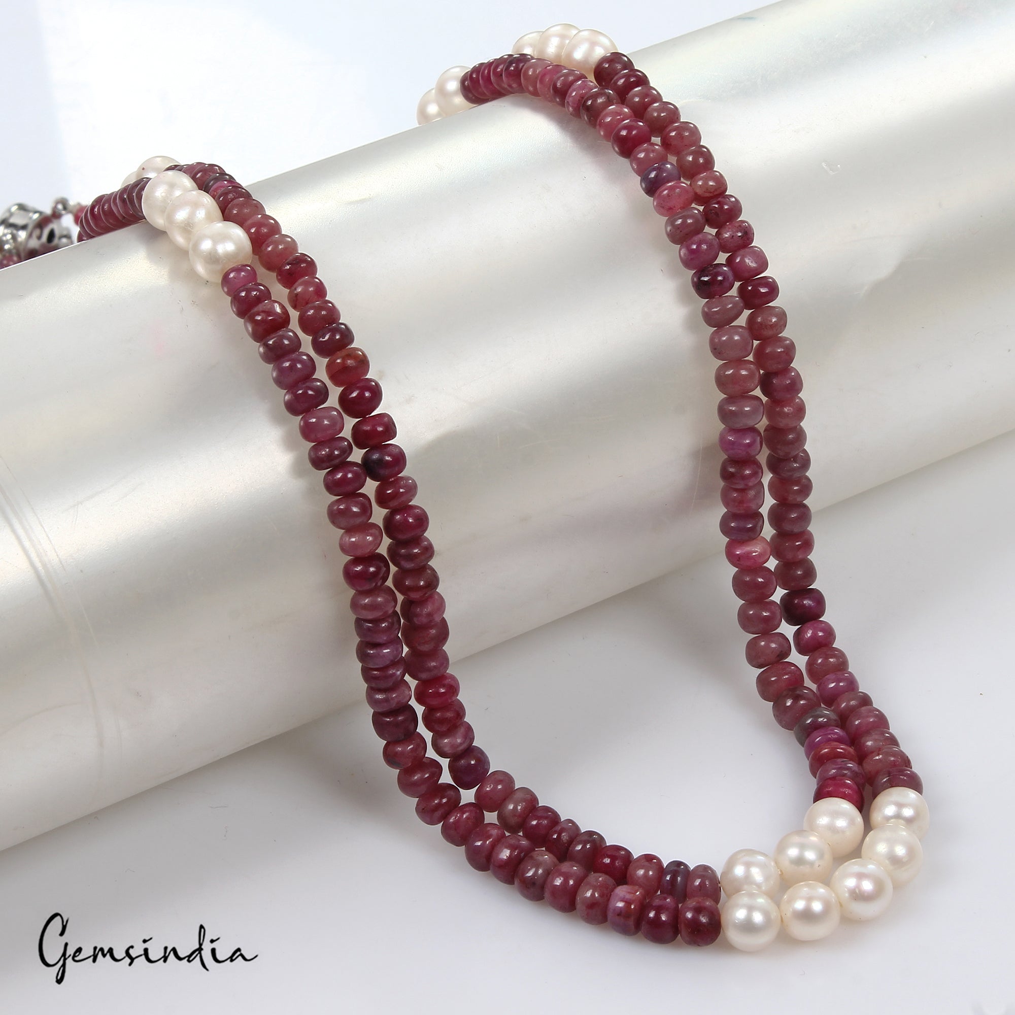 260.4 Ct Natural Red Ruby Freshwater Pearl Beaded Handmade Designer Necklace 20"