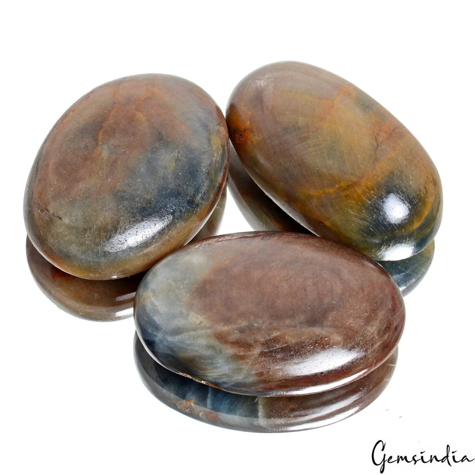 Certified 920 Ct/3 Pcs Natural Untreated Brown Blue Sapphire Oval Cab Loose Gems