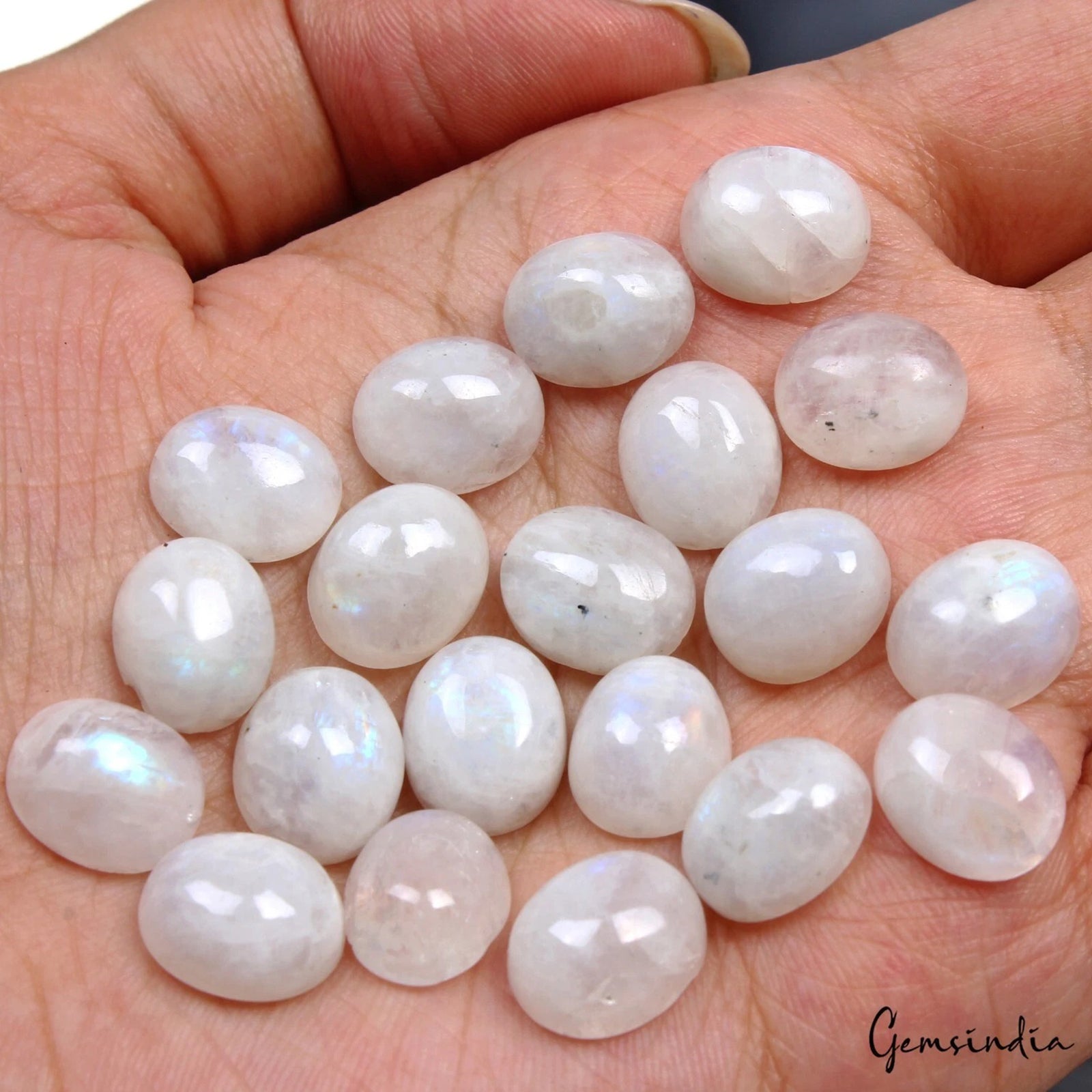 107.50 Cts/20 Pcs Natural Blue Shine Moonstone Oval Cab Loose Gems For Jewelry