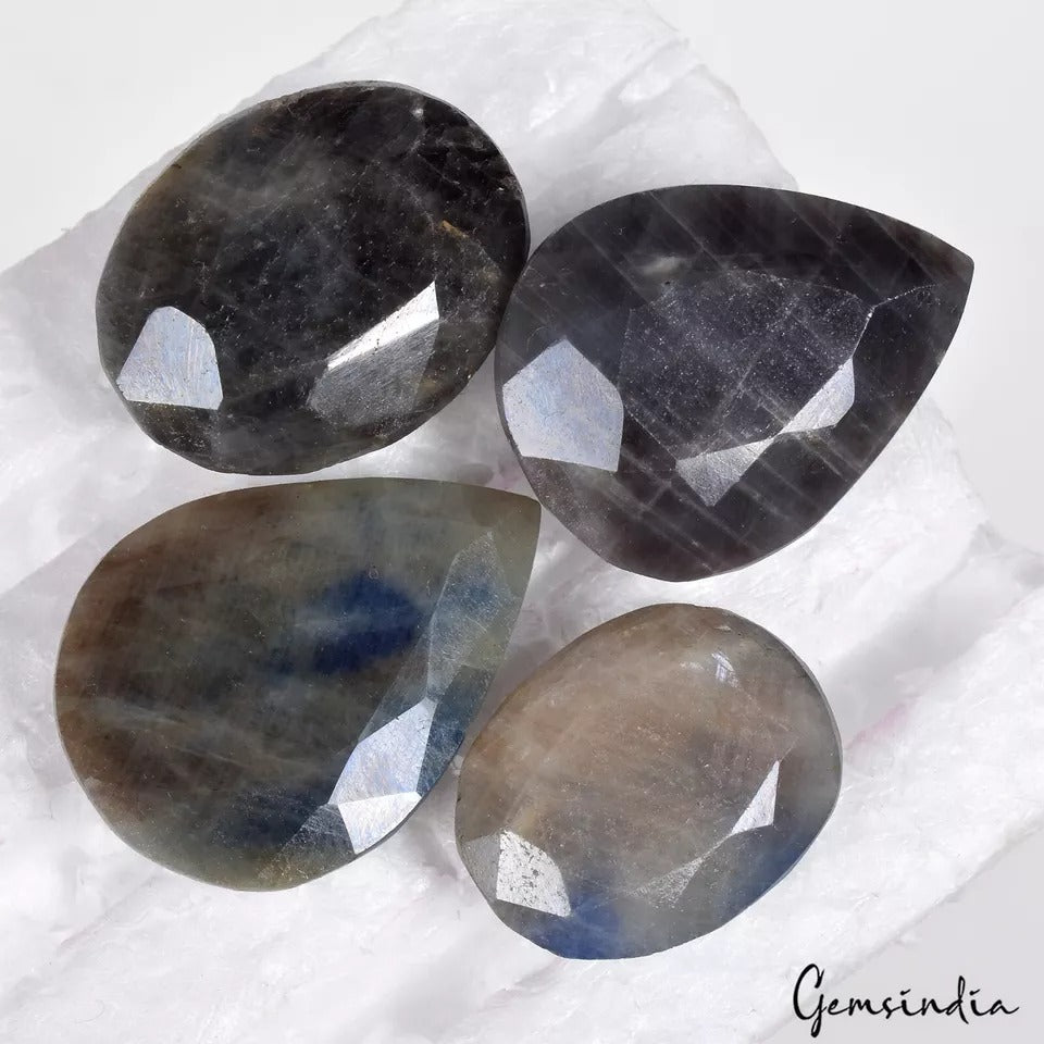 Certified 241.80 Ct/4Pcs Natural Untreated Blue Gray Sapphire Mix Cut Loose Gems