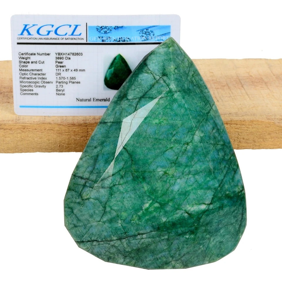 Certified 3690 Ct Natural Brazilian Green Emerald Pear Cut Huge Museum Size Gem