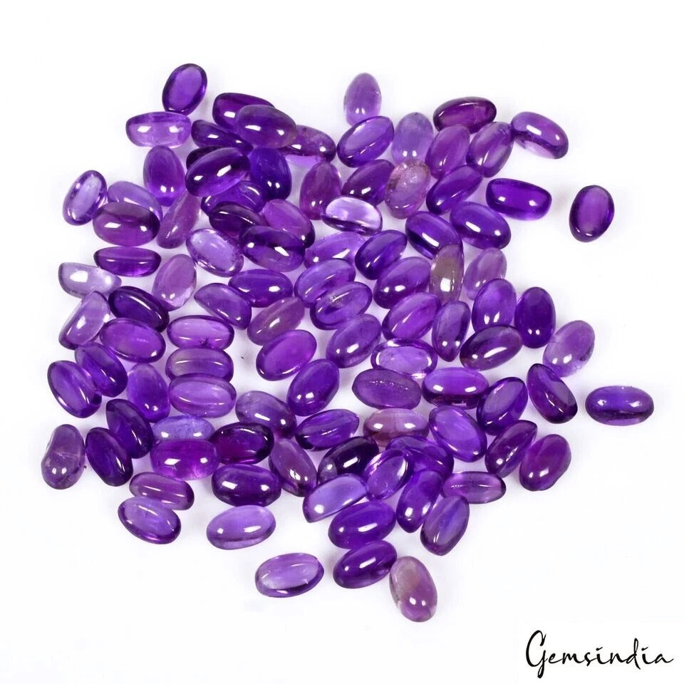 30.40 Cts/99 Pcs Natural Untreated Purple Amethyst 4-5mm Oval Cab Loose Gems Lot