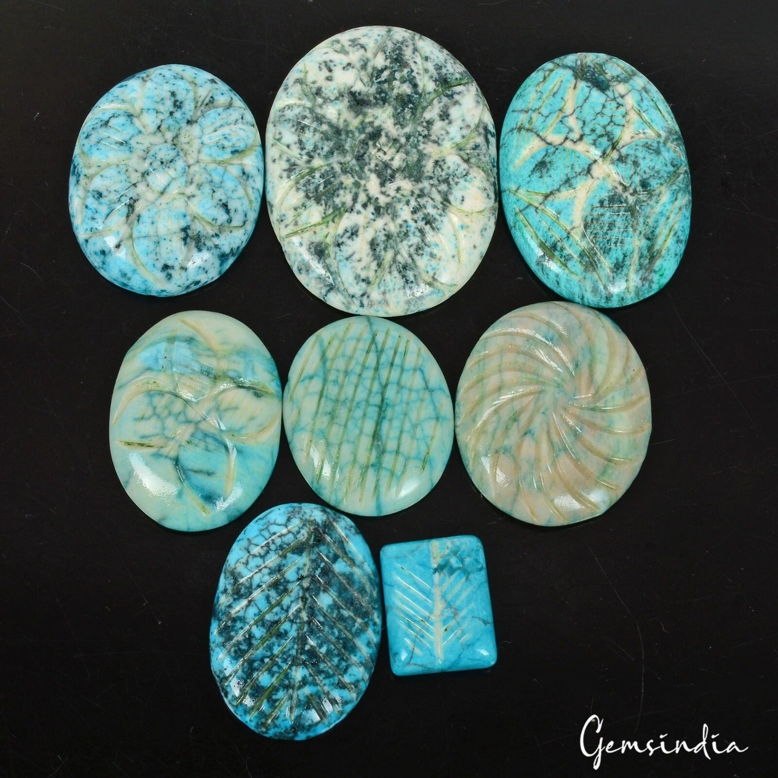 8 Pc Chinese Blue Turquoise Hand Carved Jewelry Kind Loose Gemstones Lot ~530 Ct