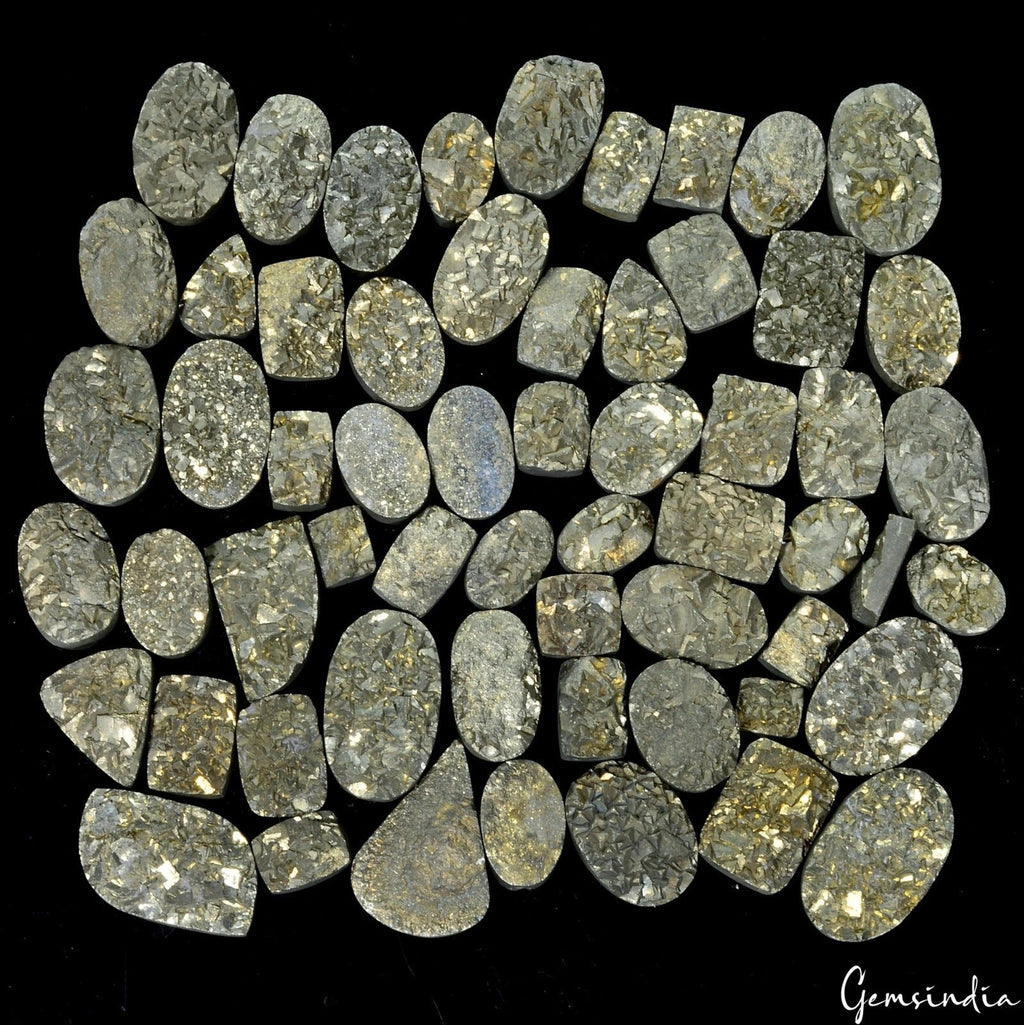 5030Ct Golden Pyrite Druzy Natural Geode Mix Shape Gemstone Wholesale Lot 59 Pcs