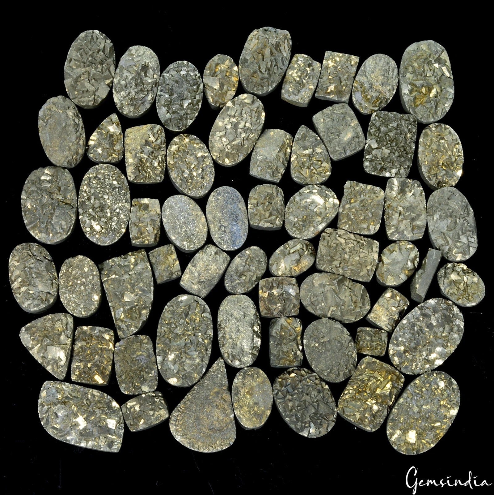 5030Ct Golden Pyrite Druzy Natural Geode Mix Shape Gemstone Wholesale Lot 59 Pcs