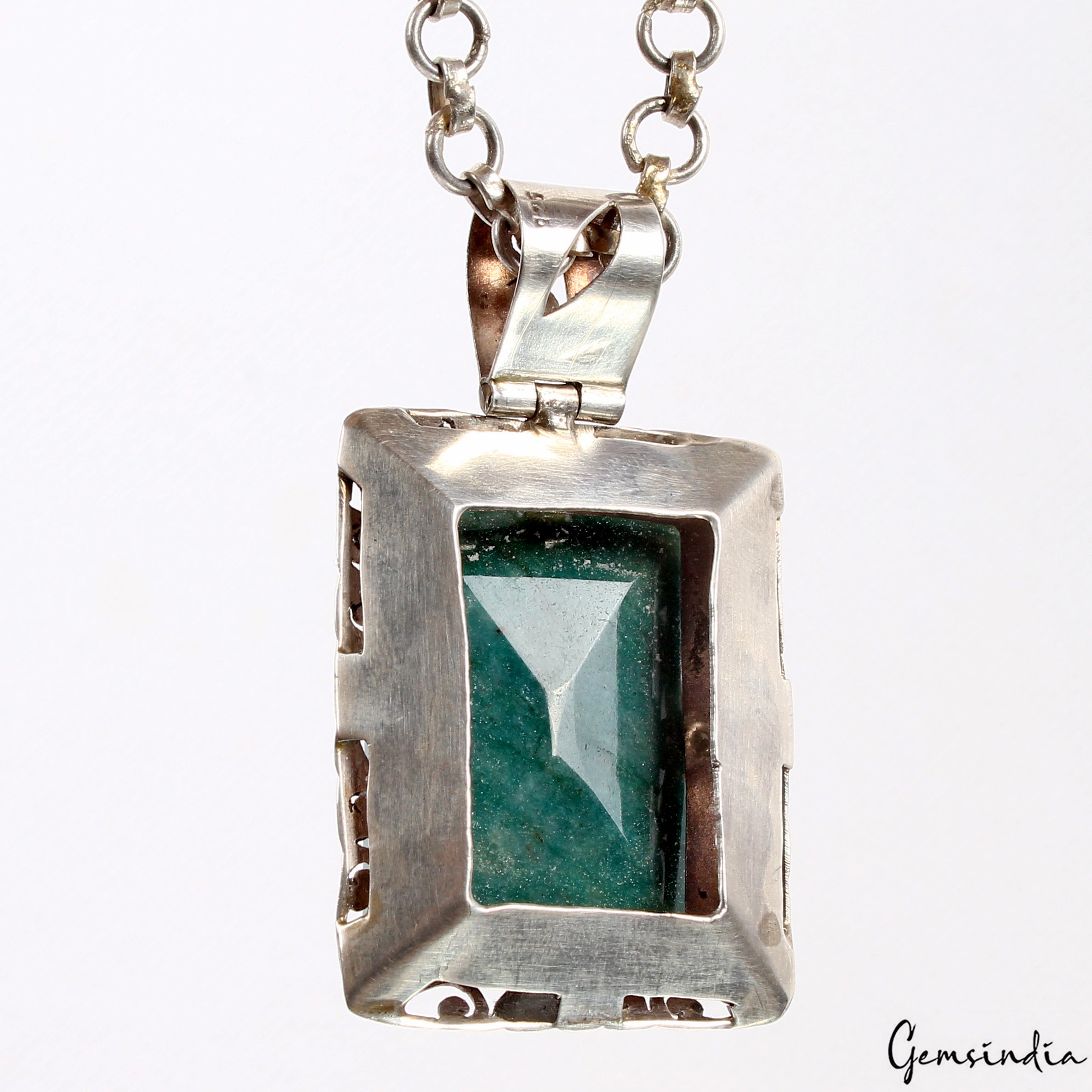 24 Gms Certified Natural Green Emerald Handmade 925 Sterling Silver Huge Pendant