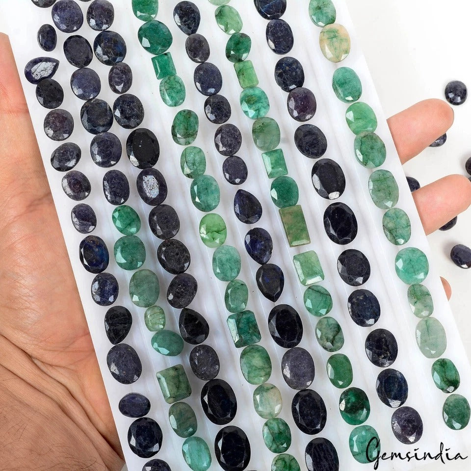 Emerald Lot, Loose Gemstone, Oval Pear Octagon Faceted Cut, Color Enhanced — 134 Pieces, 07mm to 15mm, 890 Ct