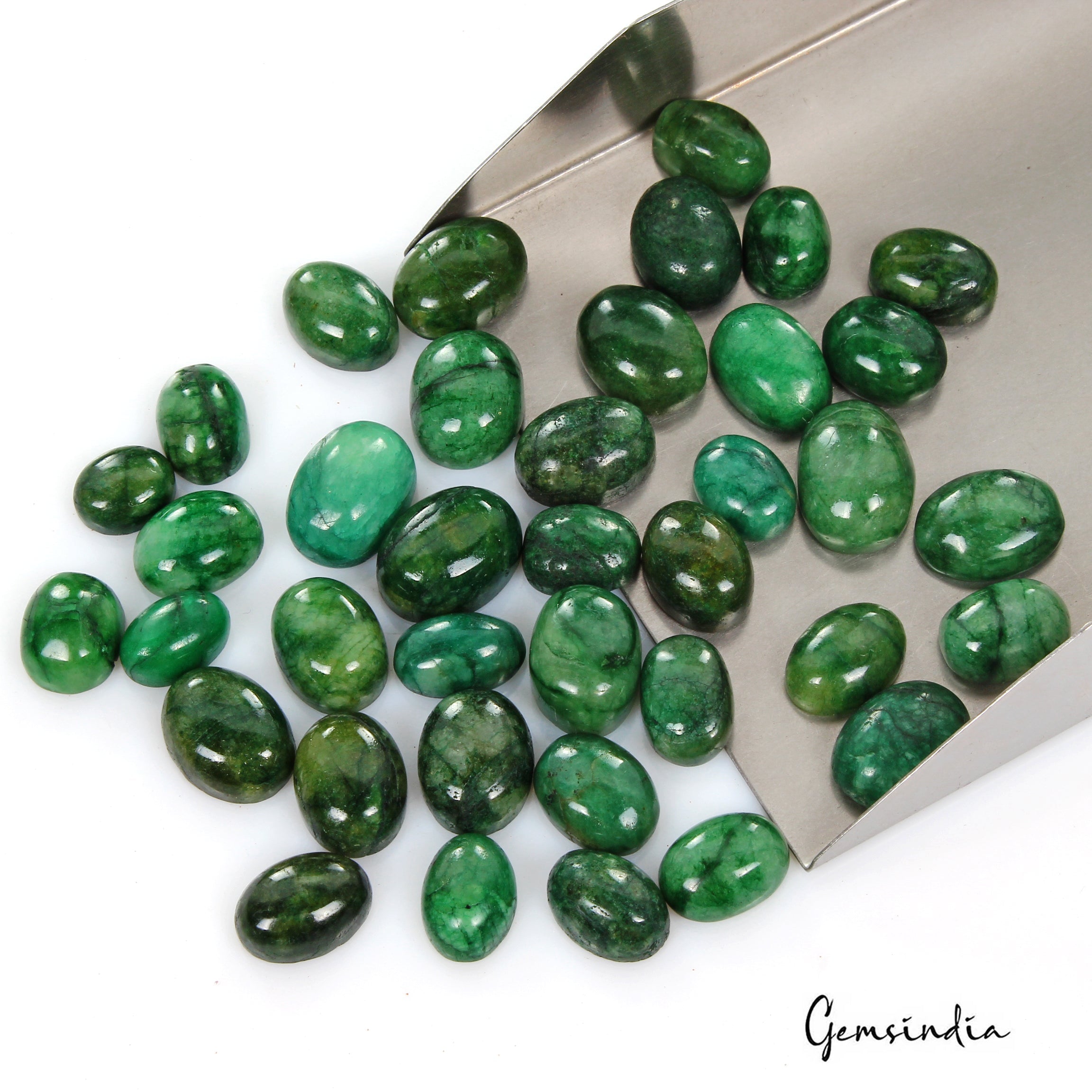 370 Ct/38 Pcs Natural Brazilian Green Emerald Oval Cab Loose Wholesale Gems Lot
