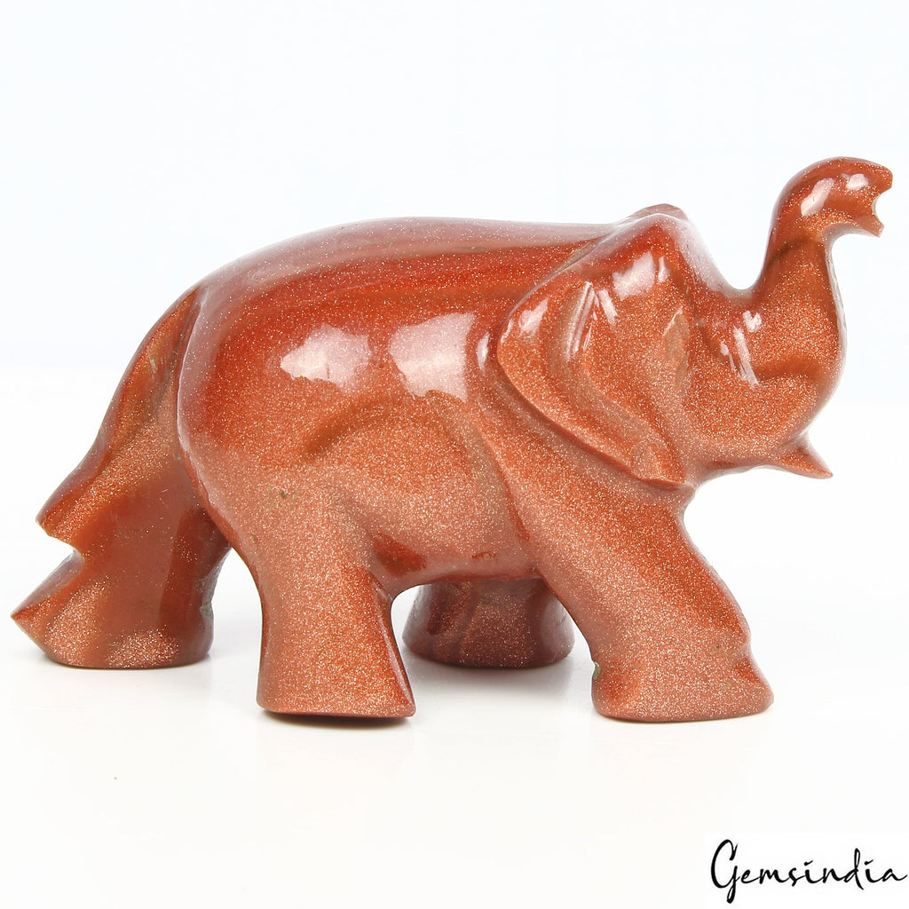320 Ct Handmade Natural Brown Sunstone Baby Elephant Statue Sculpture ~1.6" tall