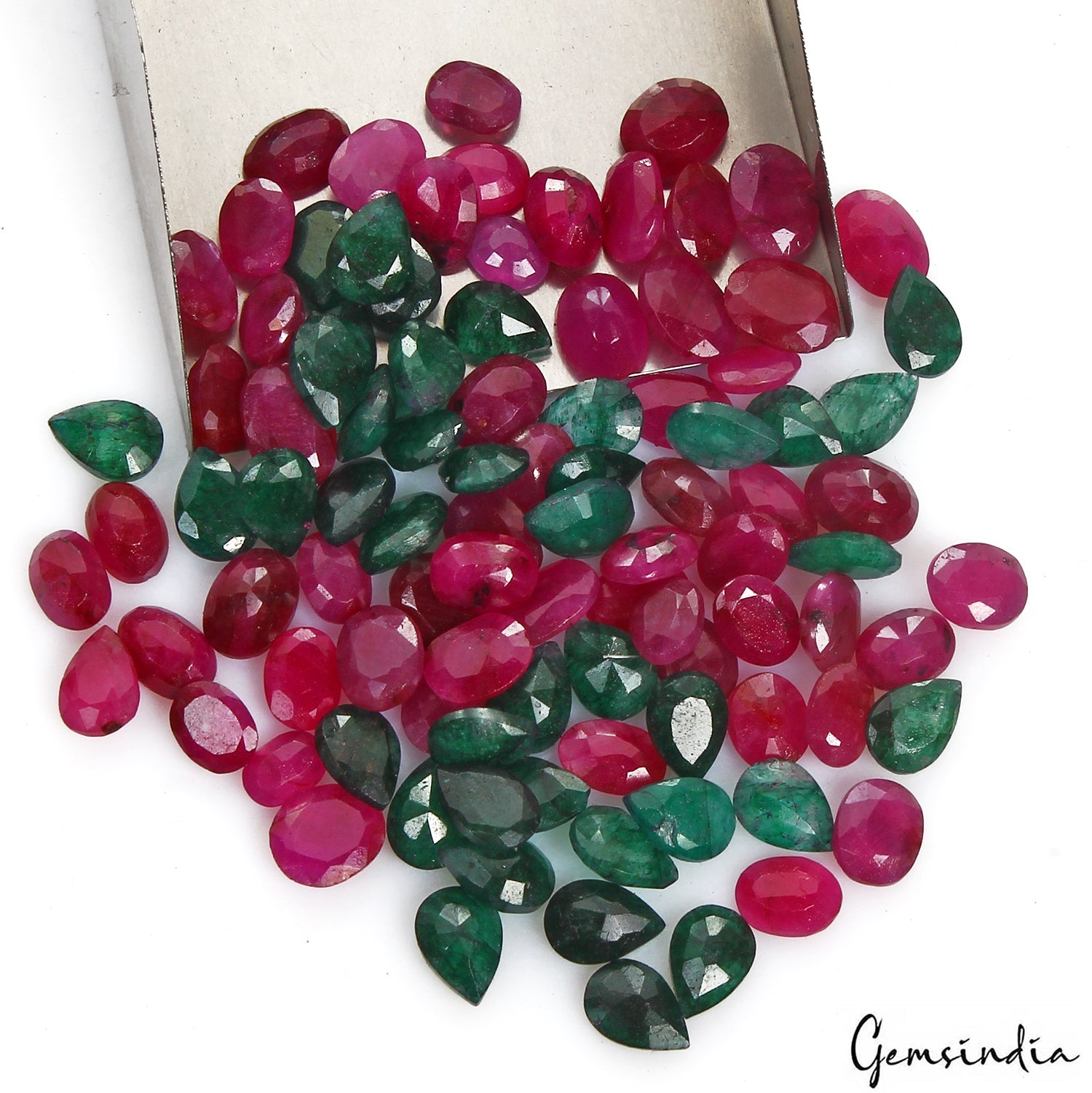 Certified 78.20 Ct/98 Pcs Natural Green Emerald Red Ruby Mix Cut Gem For Jewelry