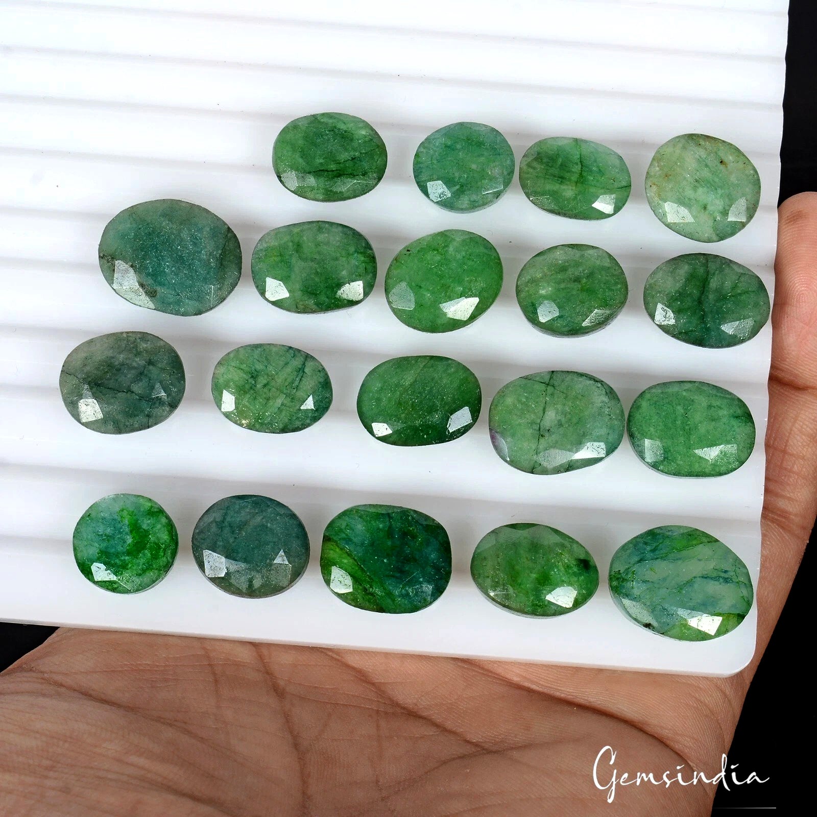 Certified 200 Cts Natural Zambian Green Emerald Oval Cut Loose Gemstones 19 Pcs
