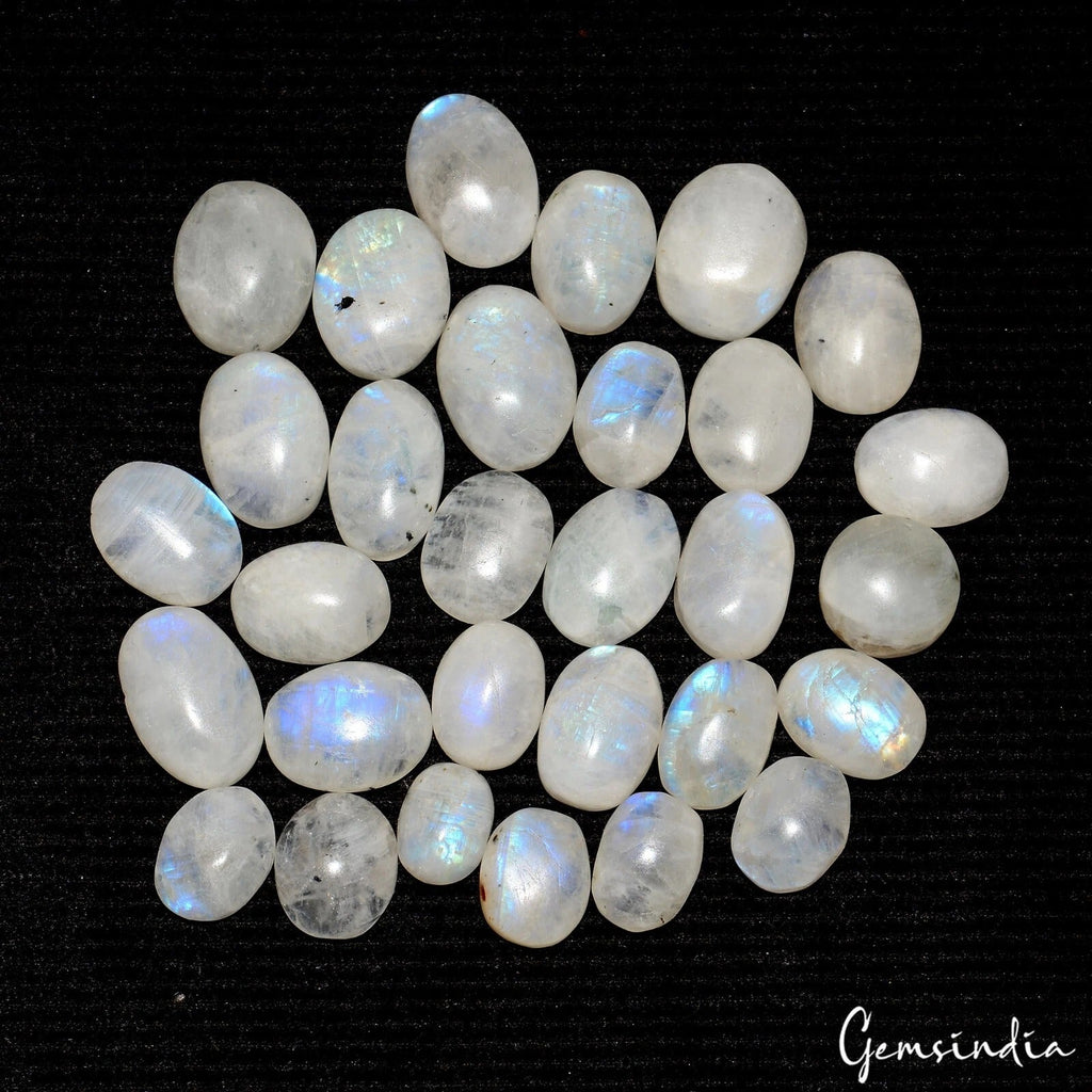 240 Cts/30 Pcs Natural Untreated Blue Shine Moonstone Oval Cab Loose Gems Lot