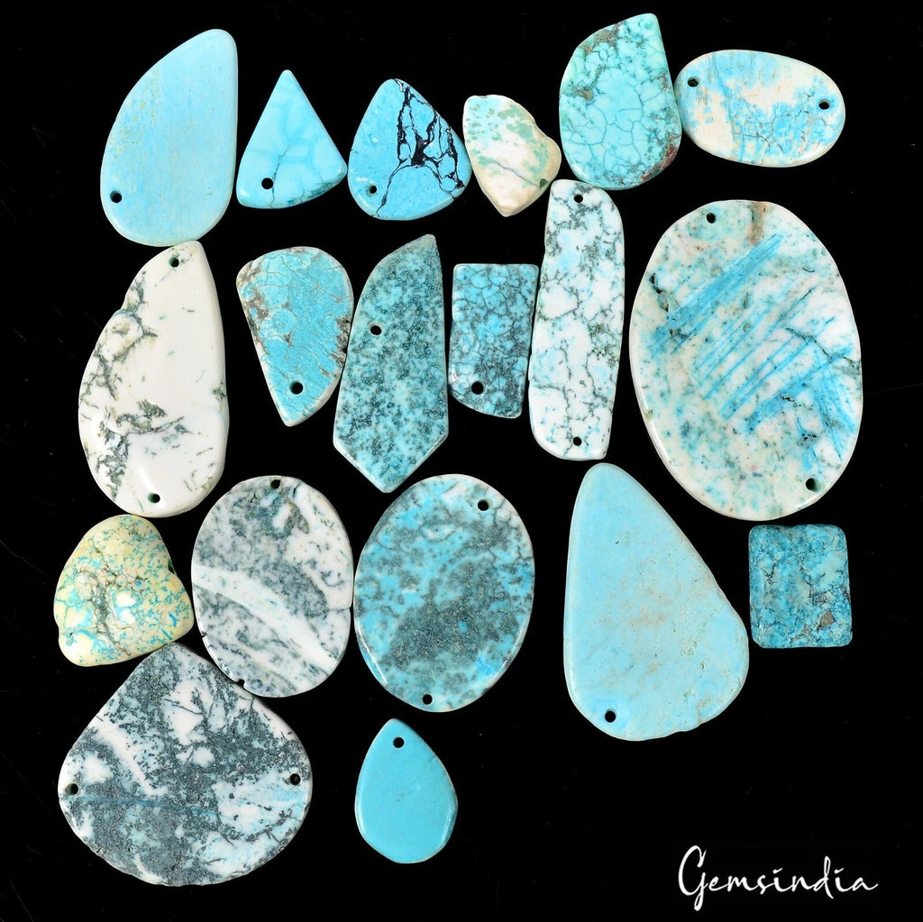 630 Ct/19 Pcs Freeform Chinese Turquoise Drilled Beads Fancy Cab Gem For Jewelry