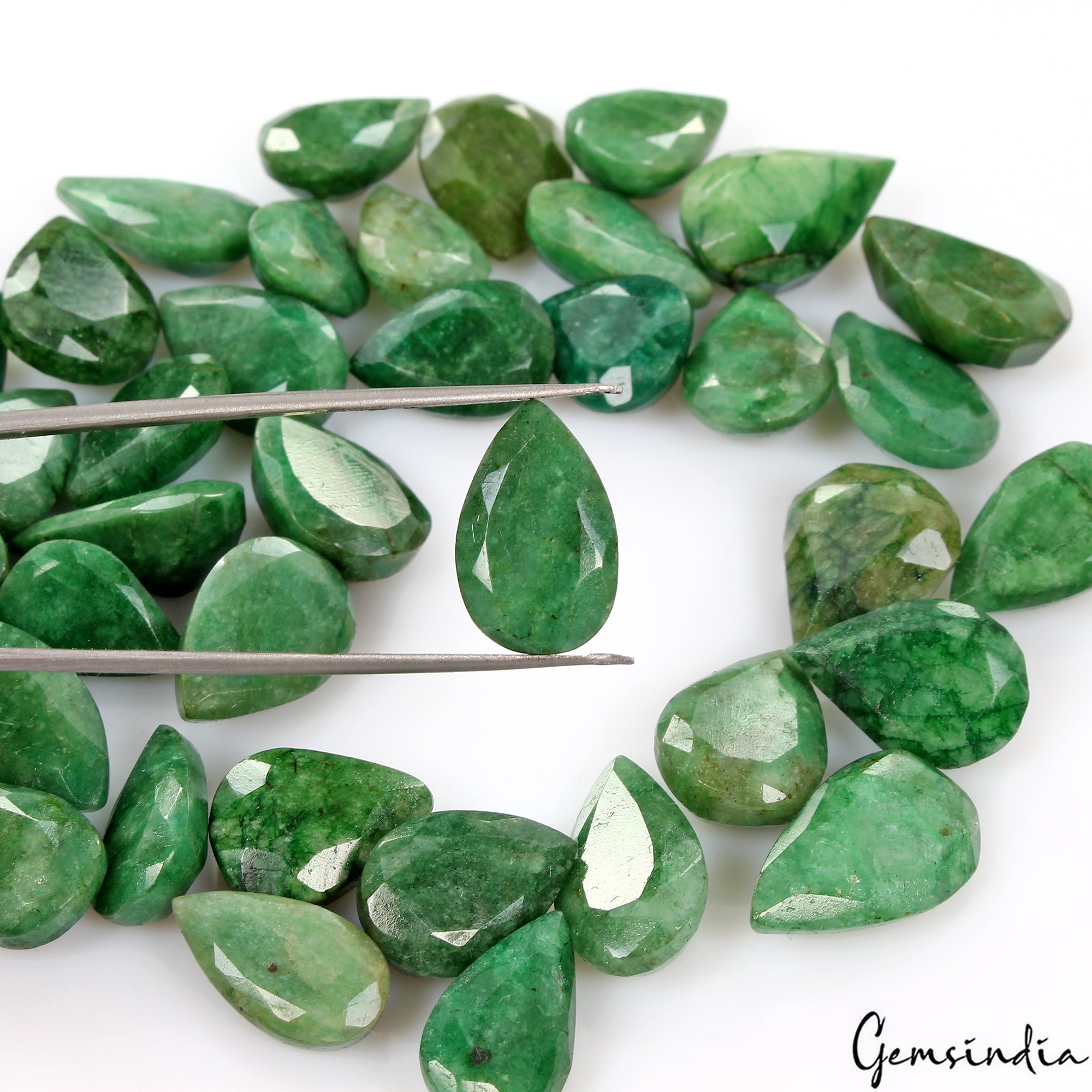 320Ct/39 Pcs Natural Brazilian Green Emerald Pear Cut Loose Gems Lot For Jewelry