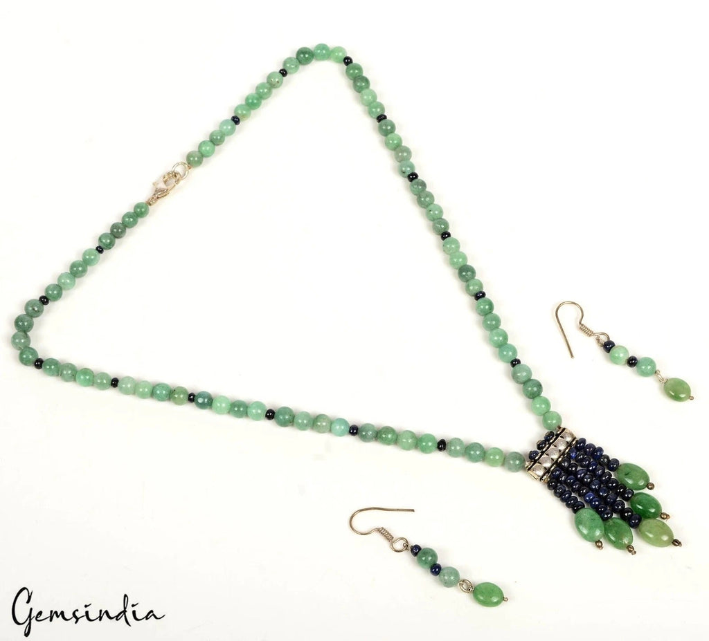 174.40 Cts Natural Emerald Sapphire Gems Round Beaded Handmade Designer Jewelry