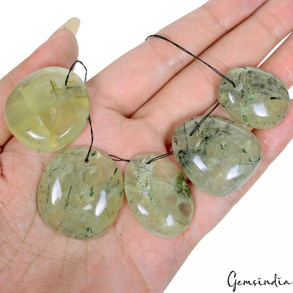 260.00 Ct Natural Untreated Prehnite With Black Niddle Mix Cab Drilled Loose Gem