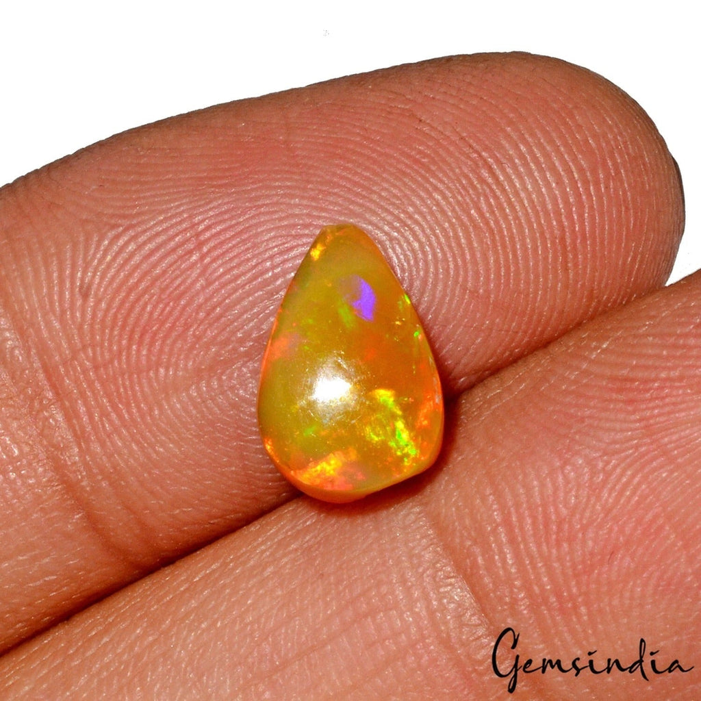 2.20 Ct Natural Yellow Untreated Ethiopian Opal Pear Cab Loose Ring Size Gems