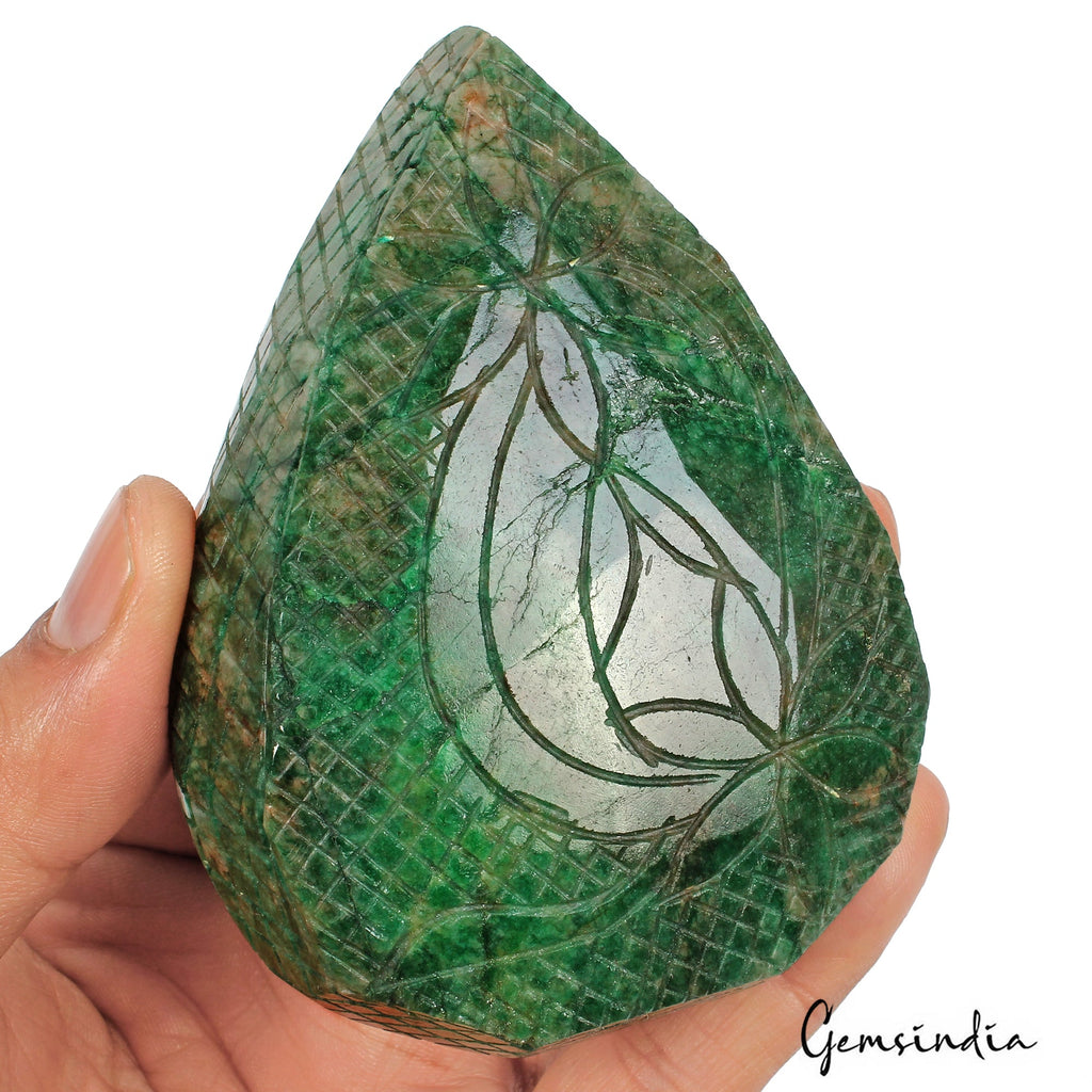 1800 Ct Natural Green Brazilian Emerald Pear Earth Mined Hand Carved Loose Gems