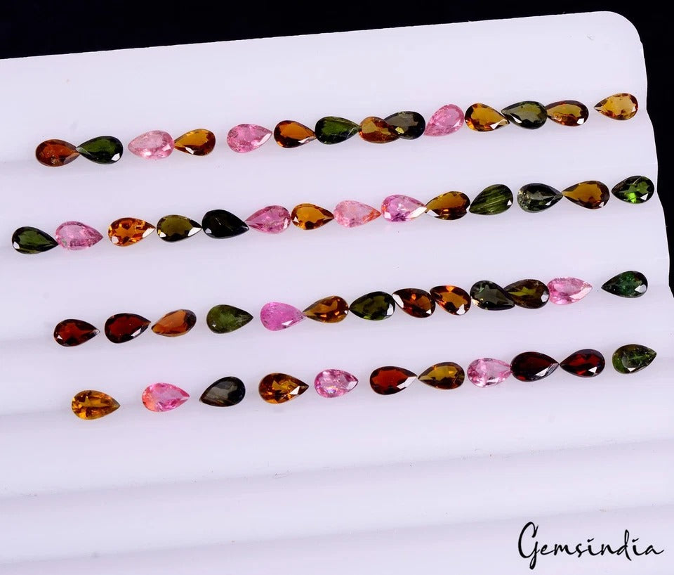 12.40 Ct/52 Pcs Natural Untreated Multi Color Tourmaline Pear Calibrated Gem Lot