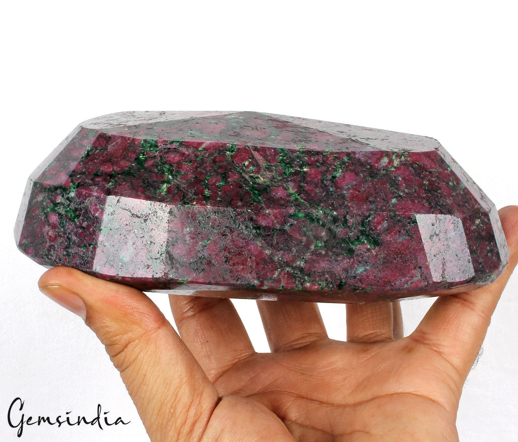 Large 1.4 Kg Natural Huge Green Red Ruby Zoisite Oval Faceted Untreated Gemstone