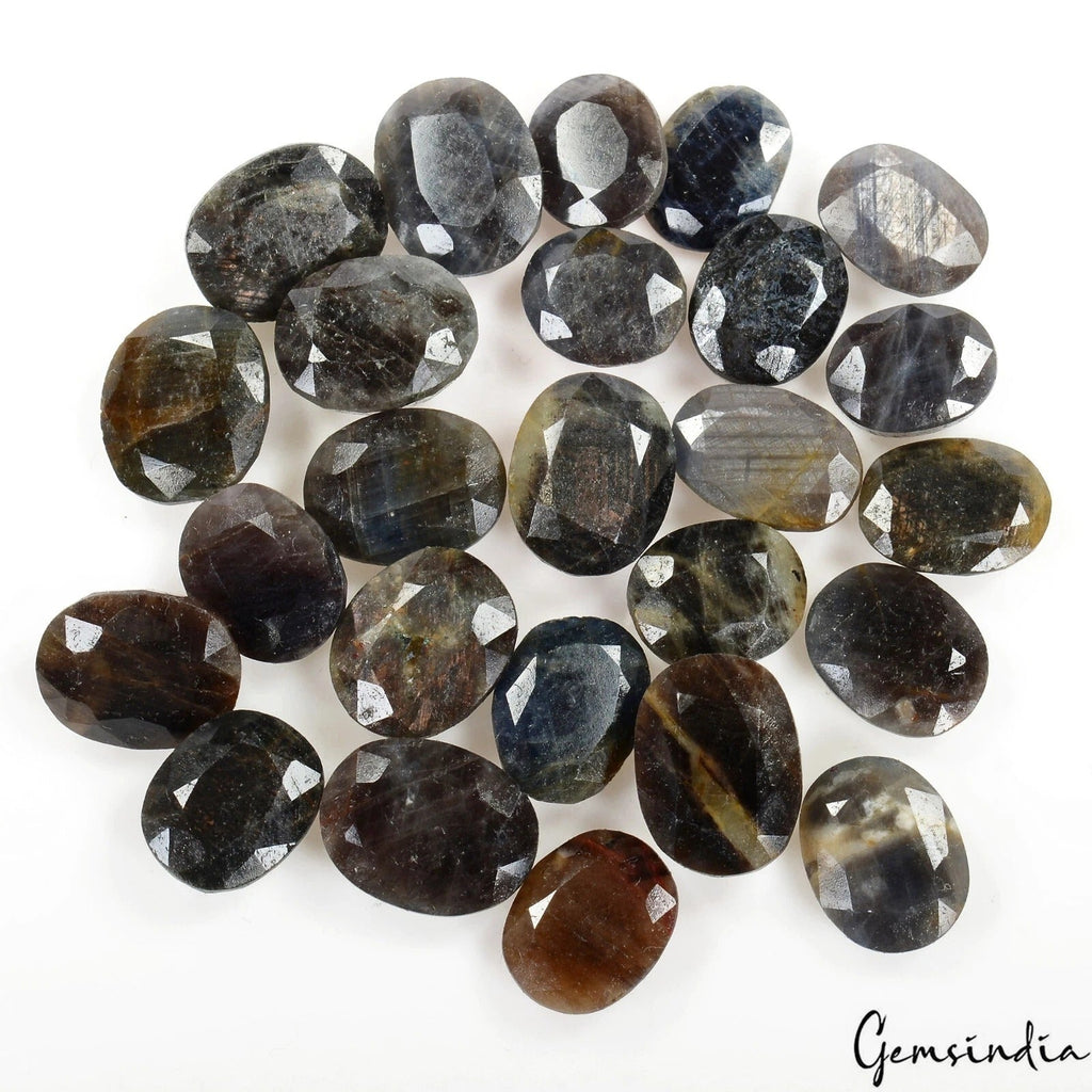 300 Cts/25 Pcs Natural Untreated Black Sapphire Oval Faceted Cut Loose Gems Lot