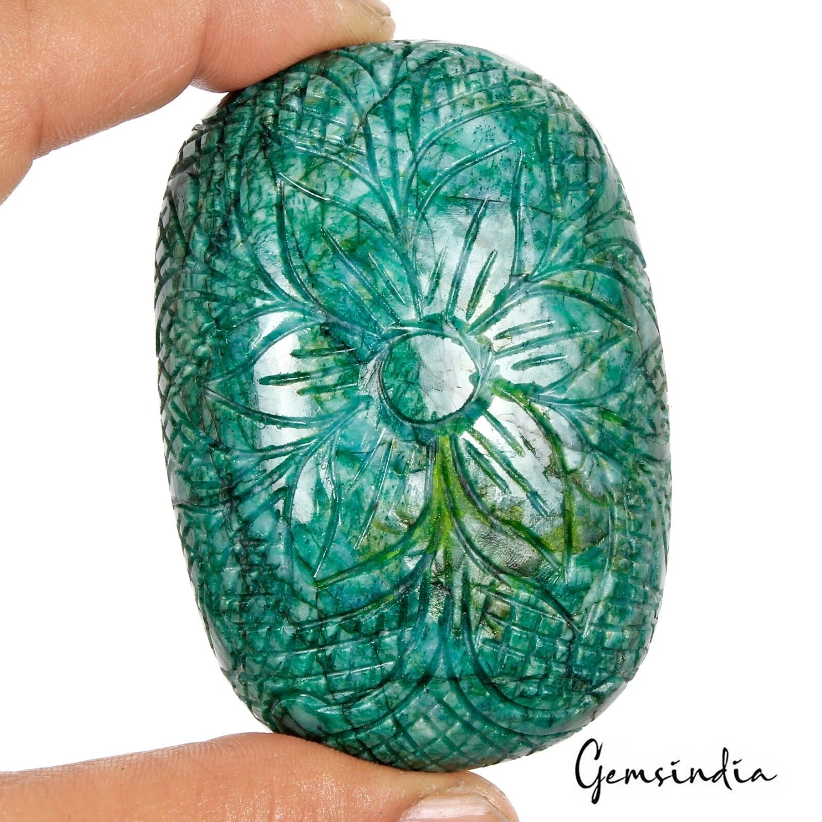 850 Ct Natural Brazilian Green Blue Emerald Floral Hand Carving Earth Mined Gems